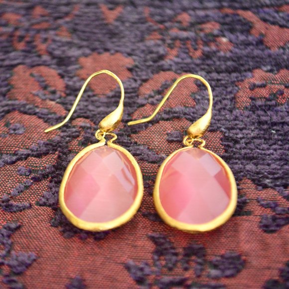 Bezel Set Teardrop Crystal Hook Dangle Earrings - Picture 3 of 3